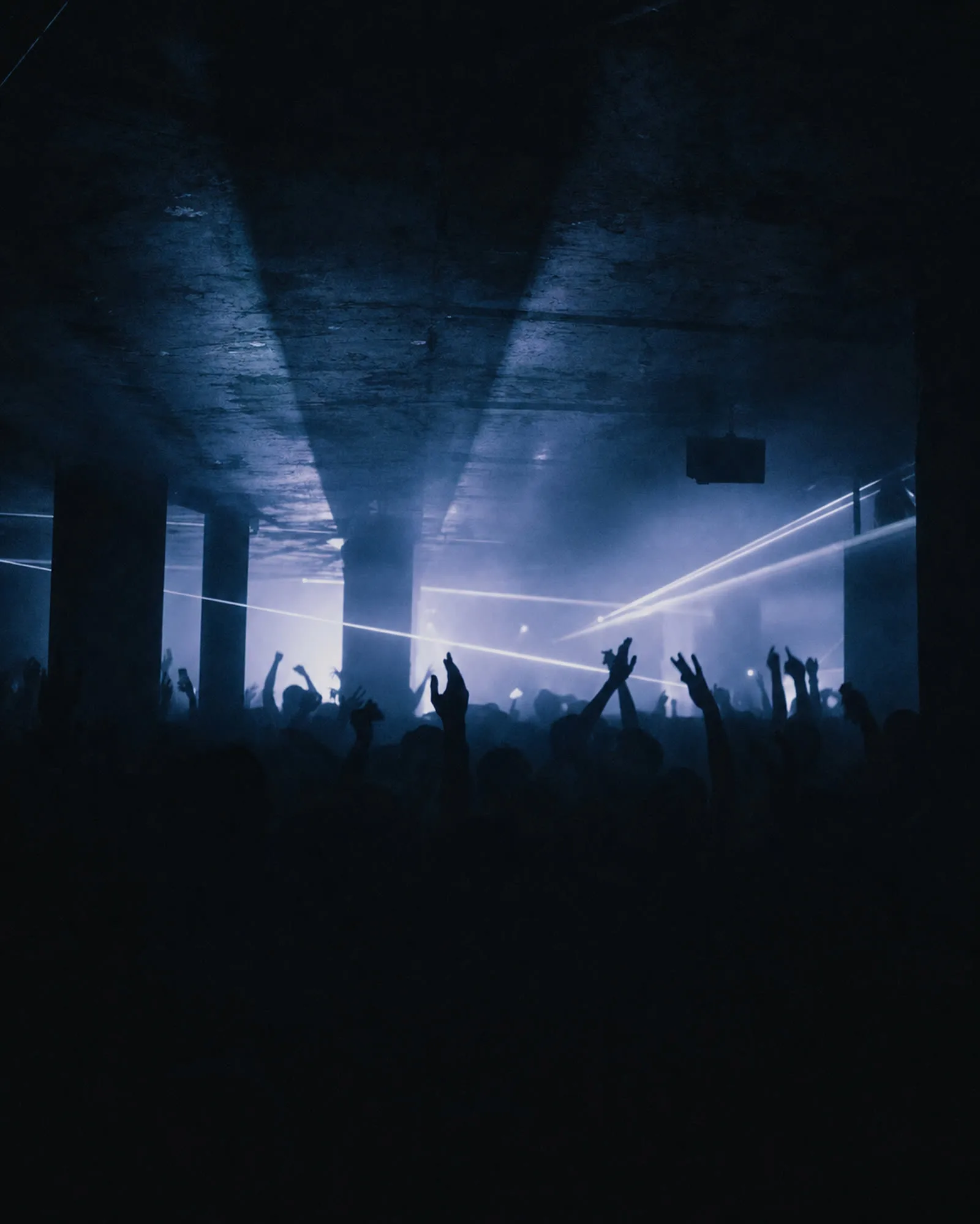 Crowd under cold lighting